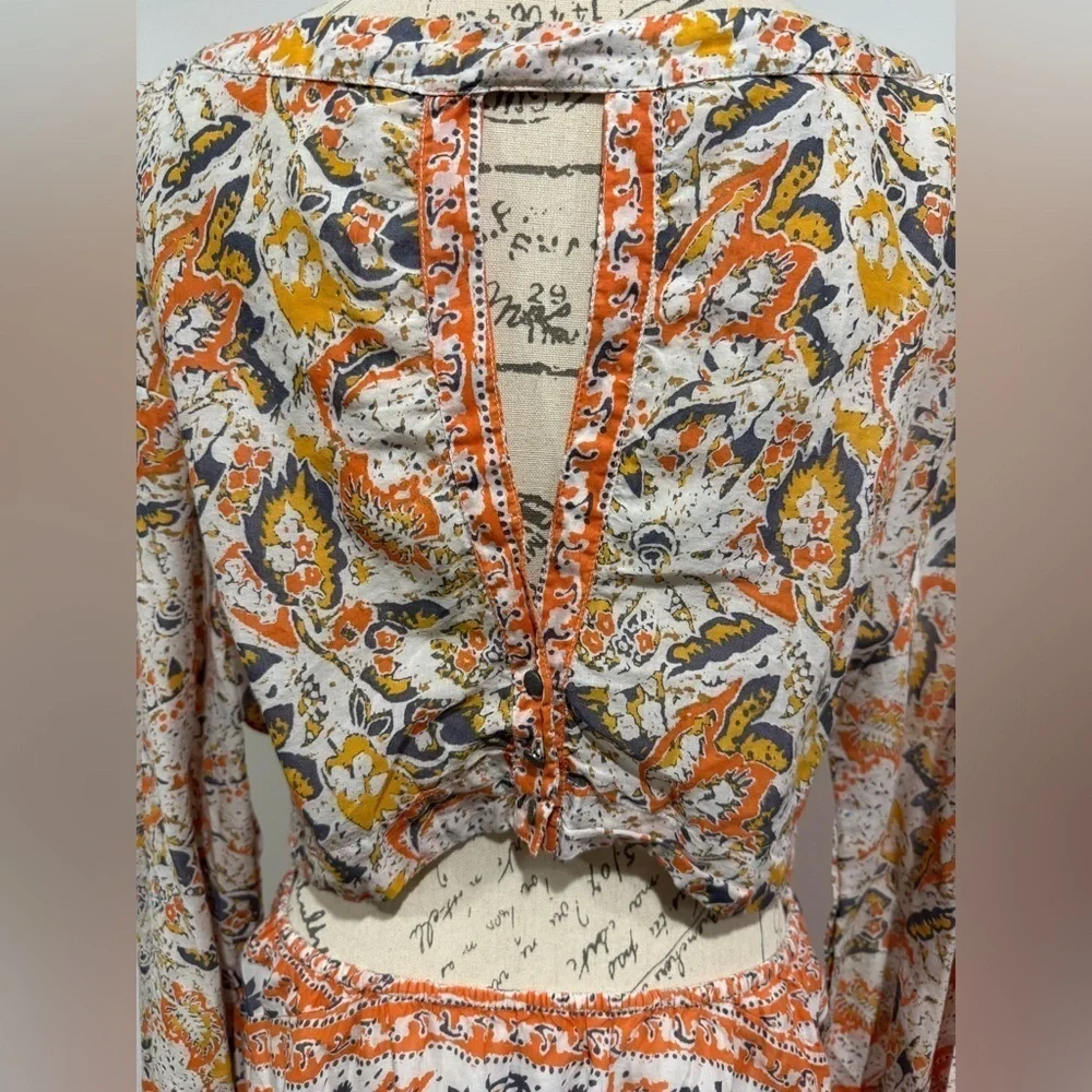 Free People Women's Orange Yellow Floral Cut Out Back Mini Dress Size Medium